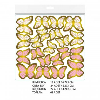 Varaklı Kelebek Dekoratif Süs - 63 Adet Pembe Varaklı Kelebek Dekoratif Süs - 63 Adet Pembe