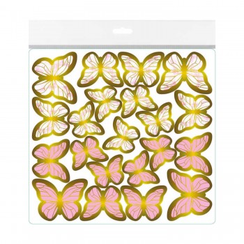 Varaklı Kelebek Dekoratif Süs - 63 Adet  Pembe