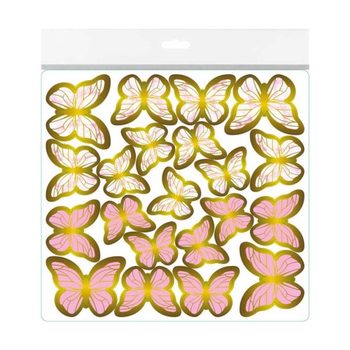 Varaklı Kelebek Dekoratif Süs - 63 Adet  Pembe