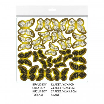 Varaklı Kelebek Dekoratif Süs - 63 Adet Siyah Varaklı Kelebek Dekoratif Süs - 63 Adet Siyah