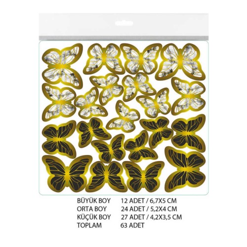 Varaklı Kelebek Dekoratif Süs - 63 Adet  Siyah