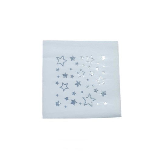 Yıldızlı  Kağıt Peçete Varaklı 33X33 CM  - 16 Adet  Gümüş