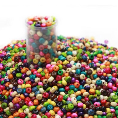 Karışık Renkli Ahşap Boncuk Minik Boy 3-4 MM 100 GRAM