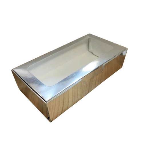 Pencereli Karton Kutu Düz Renk 20X10X5 CM  - 10 Adet Gümüş