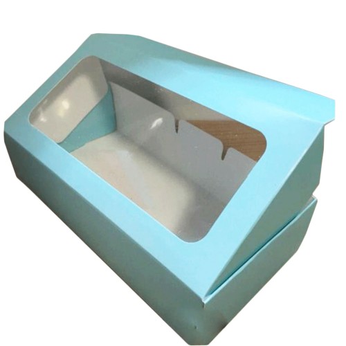 Pencereli Karton Kutu Düz Renk 20X10X5 CM  - 10 Adet Mavi
