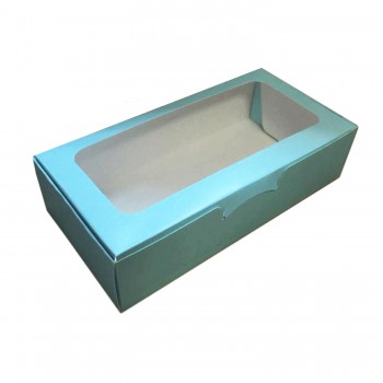 Pencereli Karton Kutu Düz Renk 20X10X5 CM  - 10 Adet Mavi