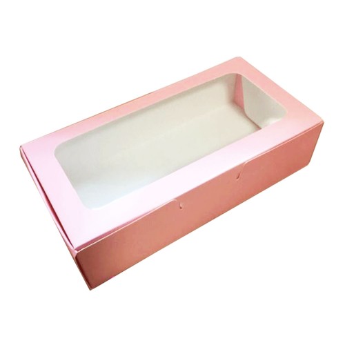 Pencereli Karton Kutu Düz Renk 20X10X5 CM  - 10 Adet Pembe