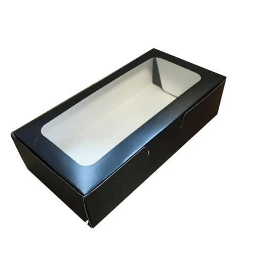 Pencereli Karton Kutu Düz Renk 20X10X5 CM  - 10 Adet Siyah