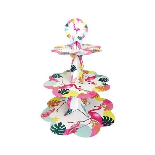 3 Katlı Karton Cupcake Standı Flamingo Temalı Kek Standı