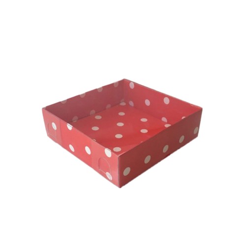 Asetat Kapaklı Karton Kutu  10X10X3 CM - 50 Adet  Puantiyeli Kırmızı