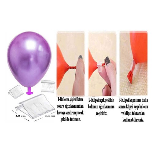 Balon Bağlama Klipsi Açılabilen - Balon Bağlama Aparatı - 50 Adet