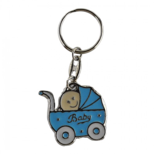 Bebek Anahtarlığı Metal Bebek Pusette Baby - 10 Adet  Mavi