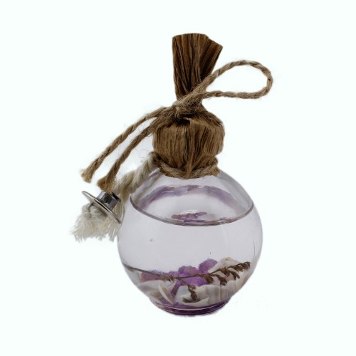 Cam Balon Kandil Şişesi Naturel Çiçek Süslü 40 CC - 10 Adet  Mor