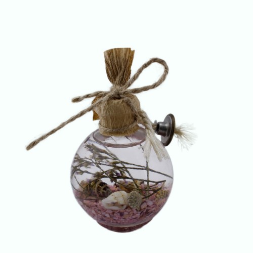 Cam Balon Kandil Şişesi Naturel Çiçek Süslü 40 CC - 10 Adet  Pembe