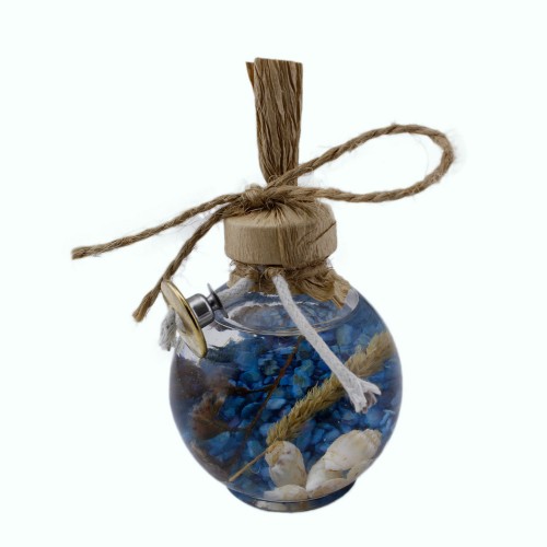 Cam Balon Kandil Şişesi Naturel Çiçek Süslü 40 CC - 10 Adet  Mavi