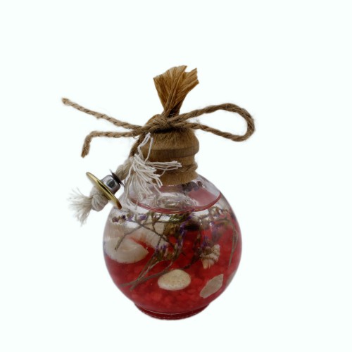 Cam Balon Kandil Şişesi Naturel Çiçek Süslü 40 CC - 10 Adet  Kırmızı