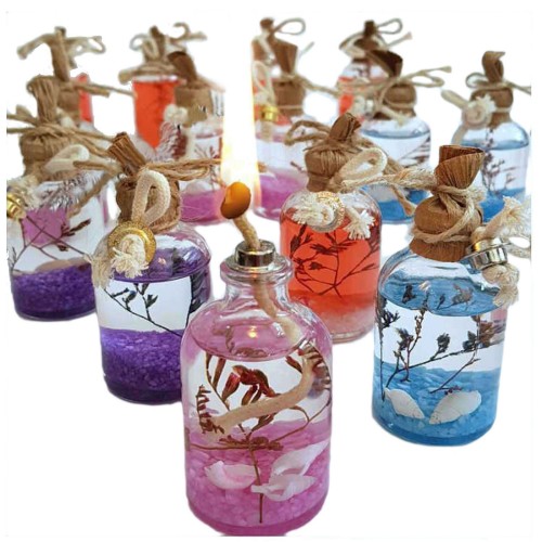 Cam Kandil Şişesi Naturel Çiçek Süslü 50 CC - 10 Adet  Karışık Renk