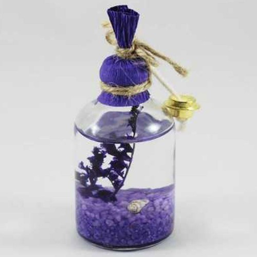 Cam Kandil Şişesi Naturel Çiçek Süslü 50 CC - 10 Adet  Mor