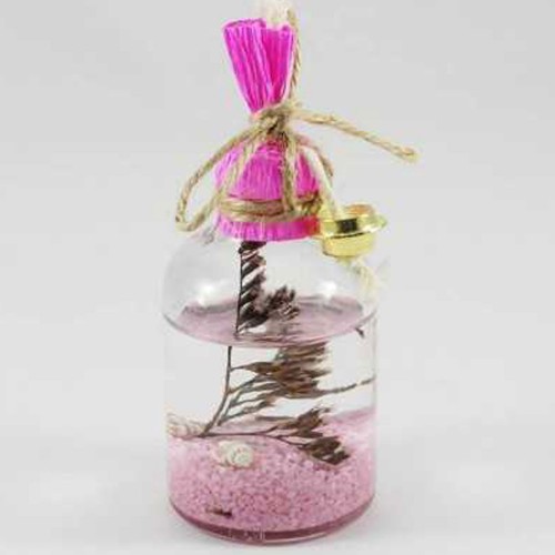 Cam Kandil Şişesi Naturel Çiçek Süslü 50 CC - 10 Adet  Pembe