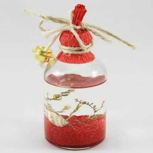 Cam Kandil Şişesi Naturel Çiçek Süslü 50 CC - 10 Adet  Kırmızı