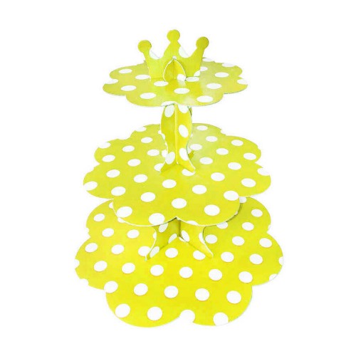 3 Katlı Karton Cupcake Standı Puantiyeli Kek Standı  Sarı
