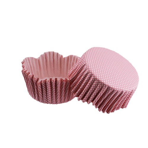 Cupcake Kalıbı Pet Kapsül Dalgalı Kek Kalıbı 65X38 MM - 100 Adet  Pembe Küçük Puanlı