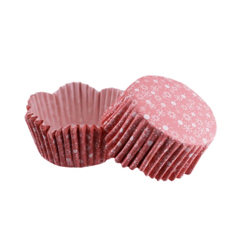 Cupcake Kalıbı Pet Kapsül Kar Desenli Pembe Dalgalı Kek Kalıbı 65X38 MM - 100 Adet