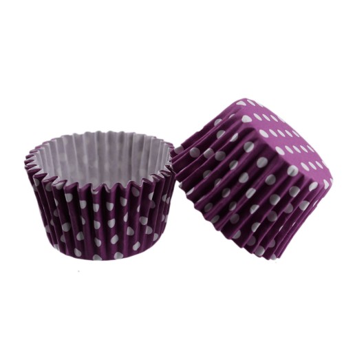 Cupcake Kalıbı Pet Kapsül Kek Kalıbı 48X34 MM - 100 Adet  Puantiyeli Mor