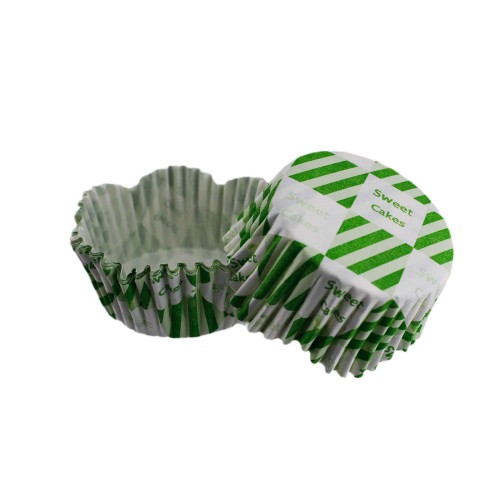 Cupcake Kalıbı Pet Kapsül Dalgalı Kek Kalıbı 65X38 MM - 100 Adet  Beyaza Yeşil Kare Desen