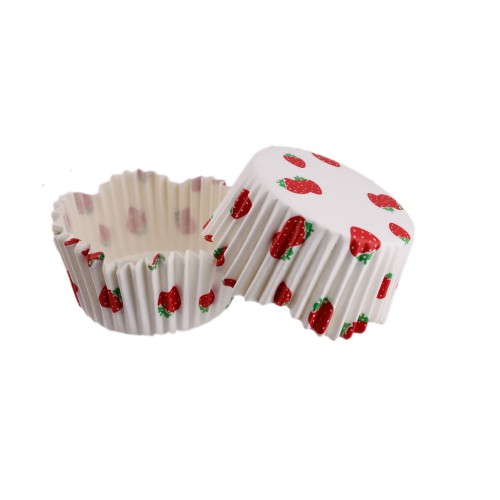 Cupcake Kalıbı Pet Kapsül Dalgalı Kek Kalıbı 65X38 MM - 100 Adet  Çilek Desenli