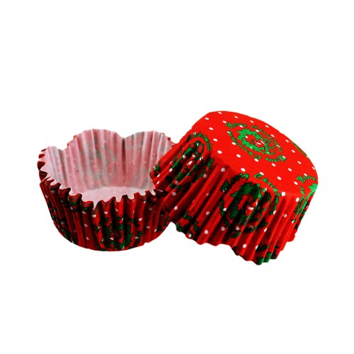 Cupcake Kalıbı Pet Kapsül  KIrmızı Yeşil Beyaz Puanlı Dalgalı Kek Kalıbı 65X38 MM - 100 Adet