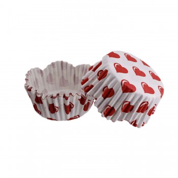 Cupcake Kalıbı Pet Kapsül Dalgalı Kek Kalıbı 65X38 MM - 100 Adet Beyaza Kırmızı Kalp Desenli Cupcake Kalıbı Pet Kapsül Dalgalı Kek Kalıbı 65X38 MM - 100 Adet Beyaza Kırmızı Kalp Desenli