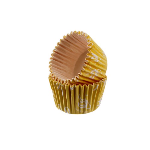 Cupcake Kalıbı Pet Kapsül  Kek Kalıbı48X34 MM - 100 Adet  Fiyonklu Sarı