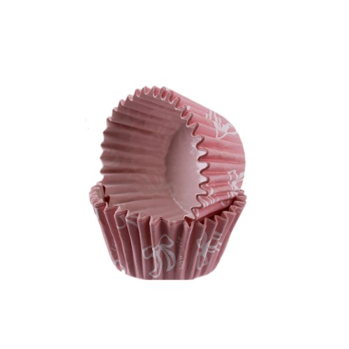 Cupcake Kalıbı Pet Kapsül  Kek Kalıbı48X34 MM - 100 Adet  Fiyonklu Pembe