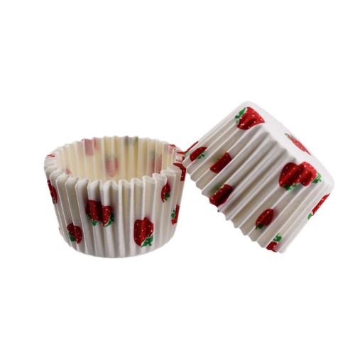 Cupcake Kalıbı Pet Kapsül  Kek Kalıbı 48X34 MM - 100 Adet  Çilek Desenli