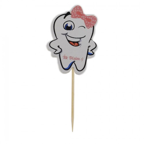 Diş Buğdayı İlk Dişim Kürdanlı Sticker - 20 Adet  Pembe