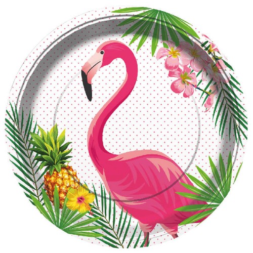 Flamingo Temalı Karton Tabak 23 CM - 8 Adet