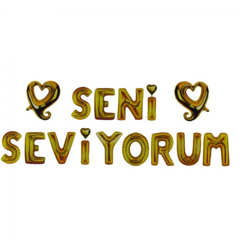 Folyo Balon Seni Seviyorum Kalpli Set 45 CM  Altın
