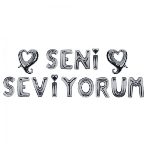 Folyo Balon Seni Seviyorum Kalpli Set 45 CM  Gümüş