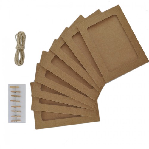 Hanging Paper Photo Frame Karton İpli Mandallı Resimlik 8 Li  Kraft