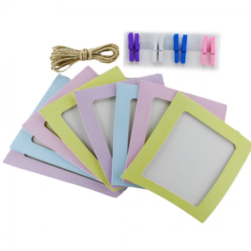 Hanging Paper Photo Frame Karton İpli Mandallı Resimlik 8 Li Karışık Renk Hanging Paper Photo Frame Karton İpli Mandallı Resimlik 8 Li Karışık Renk