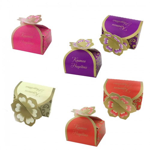 Hazır Kına Kutulu Kınamıza Hoşgeldiniz Yaldızlı - 50 Adet  Karışık Renk