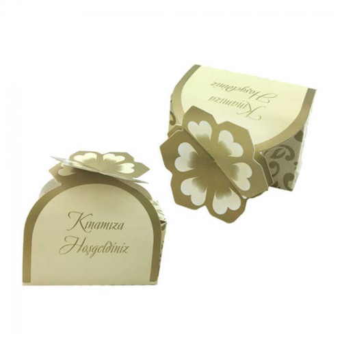 Hazır Kına Kutulu Kınamıza Hoşgeldiniz Yaldızlı - 50 Adet  Krem