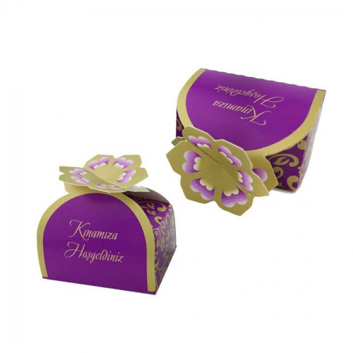 Hazır Kına Kutulu Kınamıza Hoşgeldiniz Yaldızlı - 50 Adet  Mor