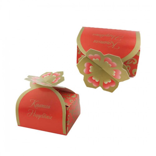 Hazır Kına Kutulu Kınamıza Hoşgeldiniz Yaldızlı - 50 Adet  Kırmızı