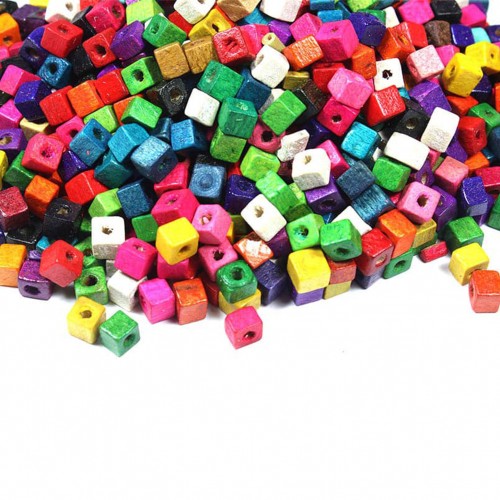 Ahşap Küp Boncuk 5X5 MM Karışık Renkli 100 GRAM
