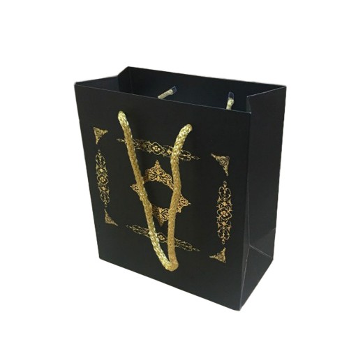 Karton İpsaplı Hediye Çantası Saray Desenli GOLD 15X17X8 10 Adet  Siyah