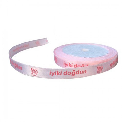 Kurdele İyiki Doğdun Yazılı 1 CM - 10 Metre  Pembe