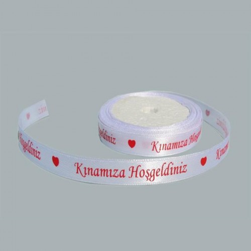 Saten Kurdele  Kınamıza Hoşgeldiniz Yazılı 1 CM - 10 Metre
