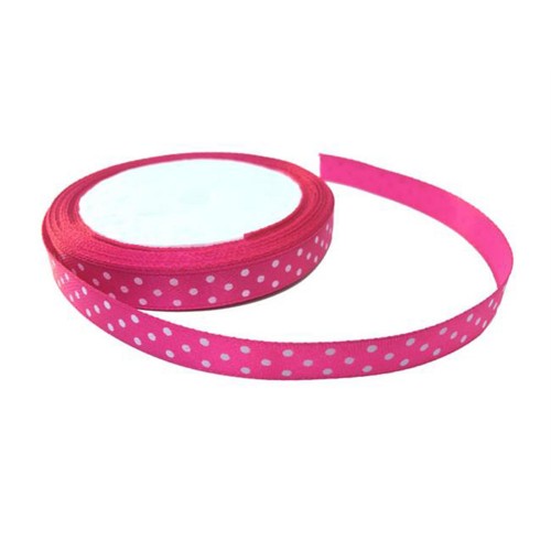 Saten Kurdele Puantiyeli  Benekli Kurdele 1 CM - 10 Metre  Fuşya